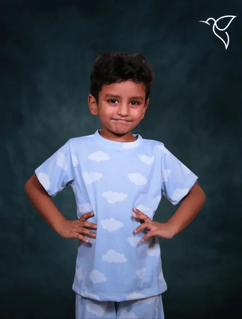 Sky Blue Kids Co-Ord Set with Clouds print