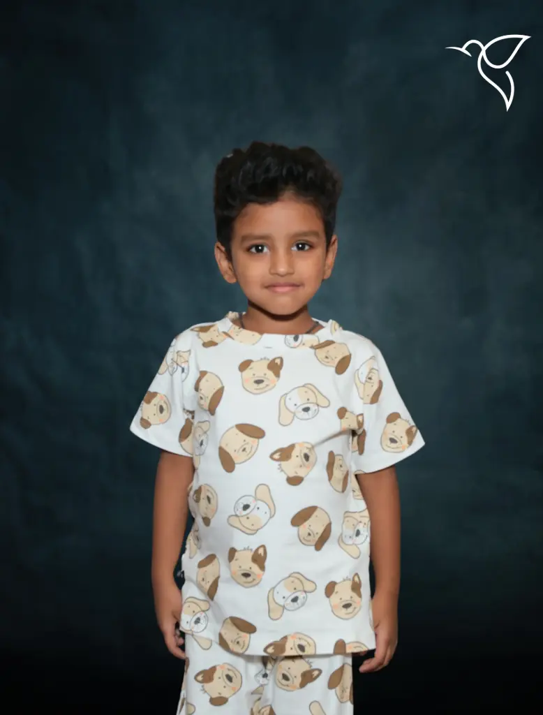 White Kid's Co-Ord sets with Puppies print
