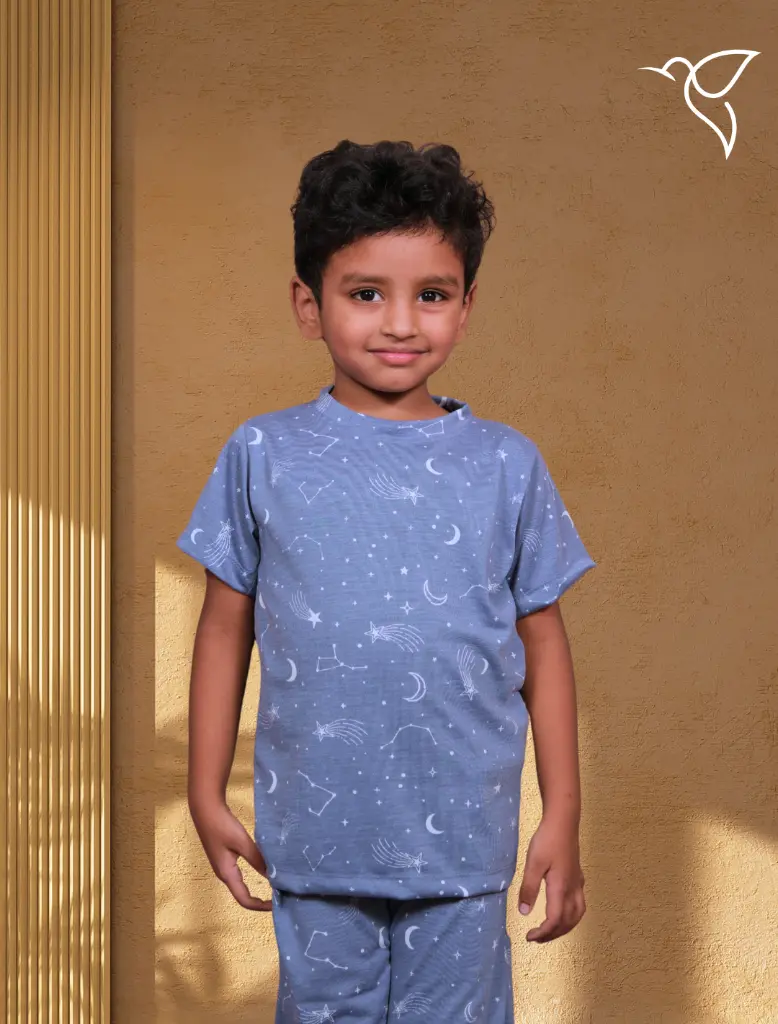 Blue Kid's Co-Ords set with  Moon and Star print