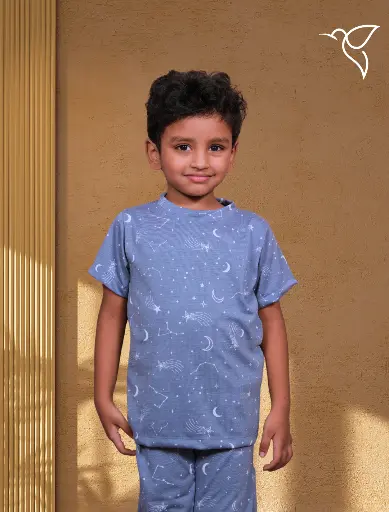 Blue Kid's Co-Ords set with  Moon and Star print