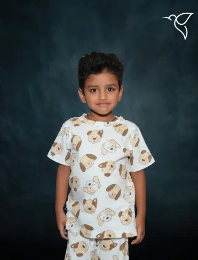 White Kid's Co-Ord sets with Puppies print