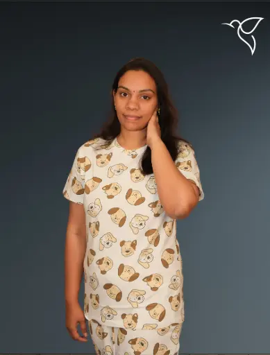 White Women Co-Ord Set with puppies prints